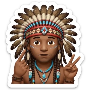 Black American man dark brown with dreads with a American Indian headdress with one finger pointing at his mouth with a yea he lying face sticker