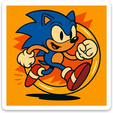 Add a large gold ring in front of Sonic the Hedgehog, keeping the vibrant cartoon style with bright colors and dynamic shading. sticker