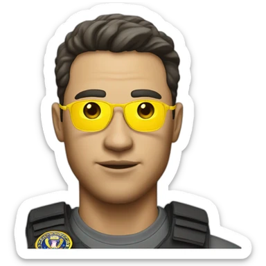 man with yellow "FBI" letters on his cap sticker