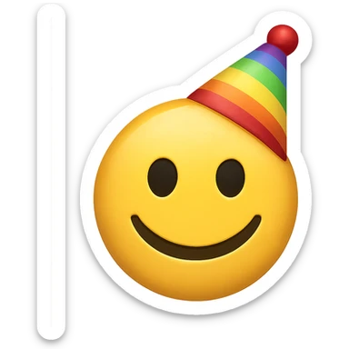yellow face with rainbow party hat, digital illustration, emoji style, no background sticker