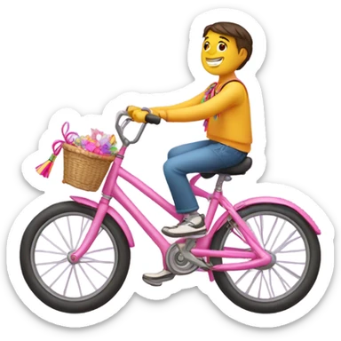 boy on pink bike with tassels and a basket  sticker
