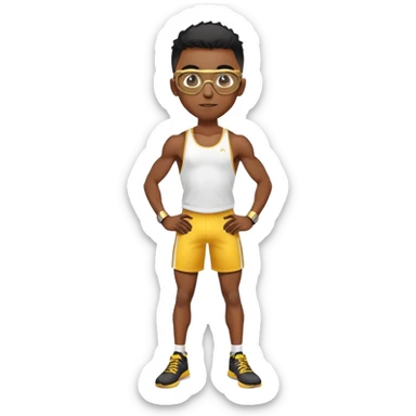 skinny black boy athlete in stringer with gold glasses sticker