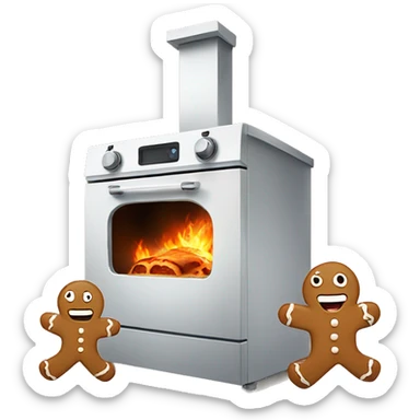 Oven with scared gingerbread man running away sticker
