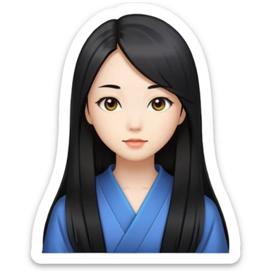 a girl, long black straight hair, Japanese sticker