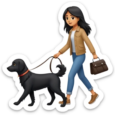 A long-haired girl walking a black dog sticker