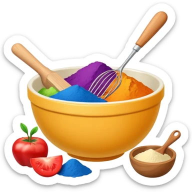 baking ingredients next to a mixing bowl sticker