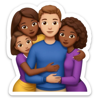 One American Italian young man with brown hair surrounded by three african women with large butts hugging him and each other while massginghis shaft sticker