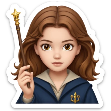 Barbara Palvin as Hermione Granger with brown eyes and doing magic sticker