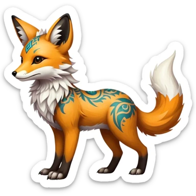 Epic Feral Rare Fantasy shiny cool fluffy Vernid-Trico-Fox-species-hybrid-animal by LiLaiRa, tribal-Art-tattoo-patterns , tufted ears, full body sticker