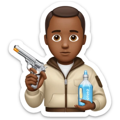 diddy shooting a gun in his right hand and baby oil in his left sticker