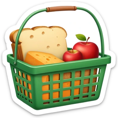 green grocery basket with an apple, cheese and bread sticker