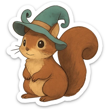 ghibli style squirrel with a whimsical hat sticker