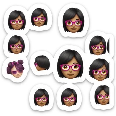 Graphic designer girl with black hair in pink glasses sticker