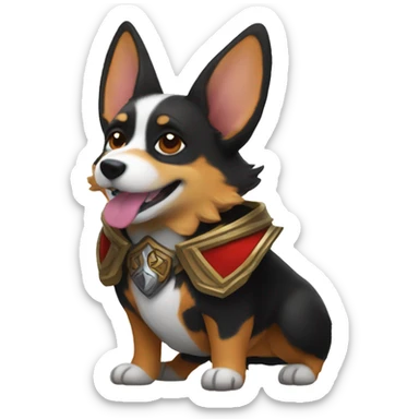  Black Tri-color Corgi dressed like world of Warcraft character horde sticker