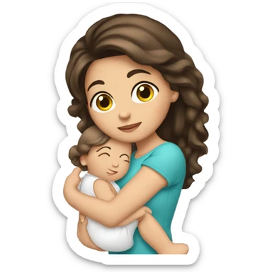 Pertty girl brunette hair holding baby sticker