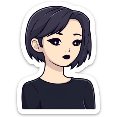 gothic person with black clothes, pale skin, and dark makeup sticker