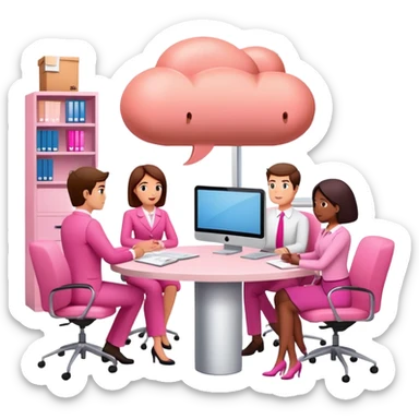 people in pink SPAM office setting with a SPAMGAGE meeting landscape  sticker
