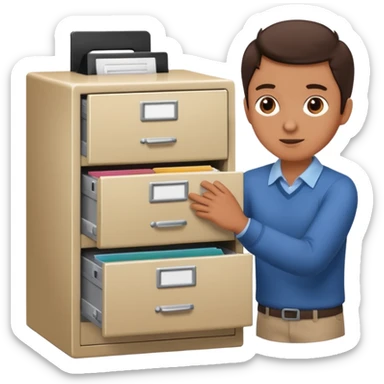 A person opening a filing cabinet to search for file sticker