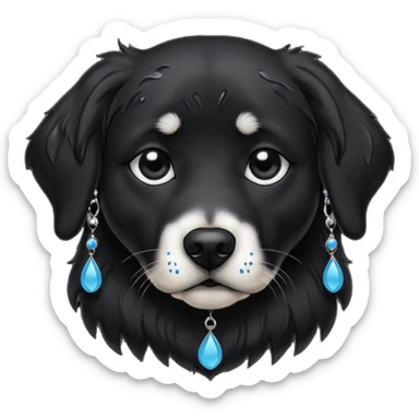 Sad black retriever dog with tears in eyes, wearing gothic accessories  sticker