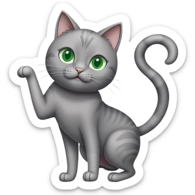 Gato gris ojos verdes estirándose  sticker