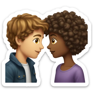 girl with brown long hair kissing a boy with short curly brown hair sticker