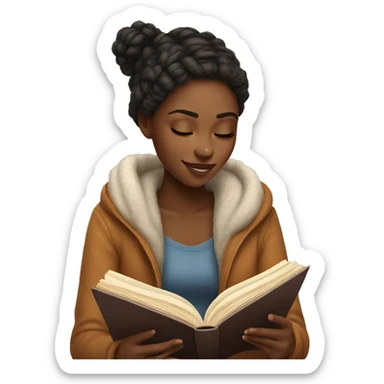 cozy girl reading book realistic sticker