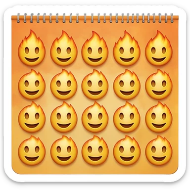 A page from a wall calendar that starts burning from the bottom right corner. Use soft and pastel tones. Make the emoji image resemble the basic set of smileys like on the iPhone. sticker