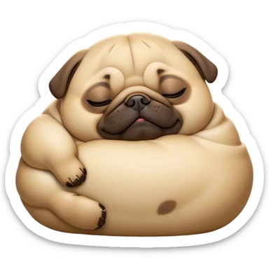 Cinematic Meme-Worthy Chubby Sleeping Fawn Pug Portrait Emoji, Head resting peacefully with a contented smile, showcasing a delightfully chubby build and a luxuriously soft fawn coat, eyes shut in a serene nap, Simplified yet hilariously adorable features, highly detailed, glowing with a soft, drowsy light, high shine, relaxed and utterly lovable, stylized with an air of playful laziness, bright and heartwarming, soft glowing outline, capturing the essence of a comically sleepy companion, so meme-worthy it feels like it could instantly become the next viral sensation of adorable slumber! sticker