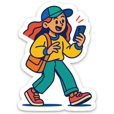 z generation girl, casual streetwear, holding smartphone, lively atmosphere sticker