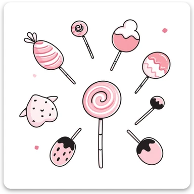 A4 portrait aspect ratio, high resolution, Japanese hand-drawn style, pink candy theme, with cute sweets, lollipops, marshmallows, soft pastel gradients, no text, for print or portrait use sticker