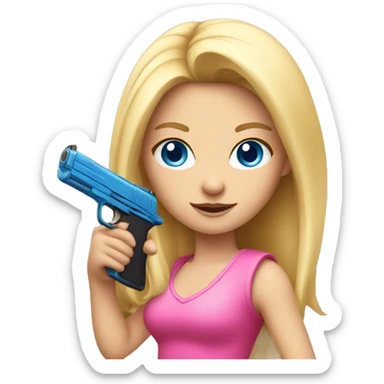 Pretty Blonde girl with blue eyes holding a pink gun sticker