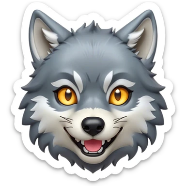 Cinematic Comical Wolf Portrait Emoji, Head tilted dramatically with an exaggeratedly amused expression, featuring a striking grey and white Fur with bold accents and wide, expressive eyes filled with playful disbelief, Simplified yet hilariously expressive features, highly detailed, glowing with a slightly sassy glow, high shine, dramatic yet playful, stylized with an air of cheeky wilderness mischief, bright and endearing, soft glowing outline, capturing the essence of a spirited and over-the-top wolf, so meme-worthy it feels like it could howl its way into internet fame instantly! sticker