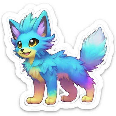 Anthro Fluffy Cool Cute Magical Elemental Shiny Colorful Neon Vibrant Colors Sparkle Kemono-style Chibi Fantasy-Animal-Fakémon-Pokémon-Hybrid Fur Sona Aesthetic Full Body Sticker sticker