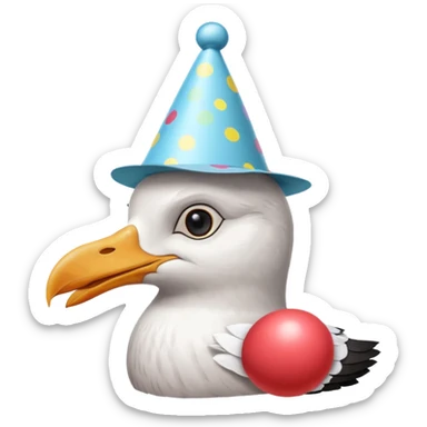 A seagull head with a party hat, without the body sticker