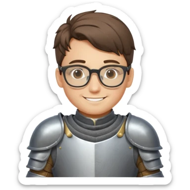 Young knight polishing armor, wearing glasses — glasses slipping down sticker