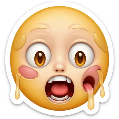 traumatized face emoji, exaggerated panic, pale skin, open mouth, cartoonish sticker