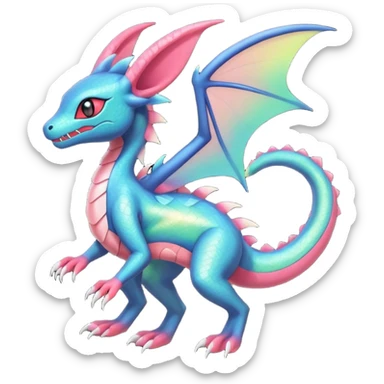 Spooky stitched colorful iridescent Salandit-Flygon-Sylveon-Umbreon-fusion-Pokémon-hybrid-creature  sticker