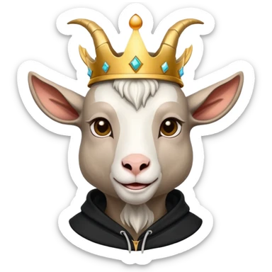 Goat with horns wearing black hoodie and a royal crown love sticker