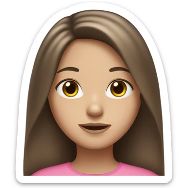 brown long hair, brown eyes, white skin girl, pink lips sticker