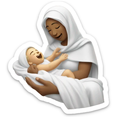 Mother Mary tickling baby Jesus sticker