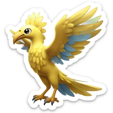 Big Bird Legendary Pokémon:
Plumavore
A majestic Flying/Fairy-type with golden feathers and a calming aura, Plumavore has the ability *Sky Wisdom,* which boosts ally accuracy. Known as the Guardian of Knowledge, it spreads harmony and encourages learning. sticker