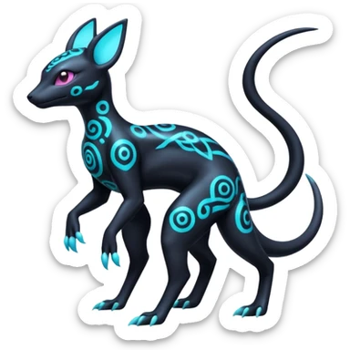White and Cyan-glowing Futuristic  Salandit-Umbreon-Espeon-Sylveon-Fakémon-hybrid-creature (full body)  sticker