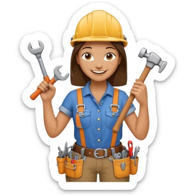 a handywoman holding a wrench in this right hand and a hammer in his left hand sticker