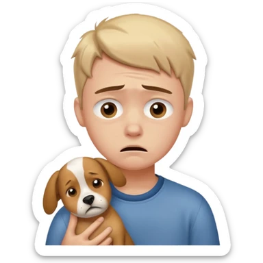 a very upset boy who lost her dog sticker