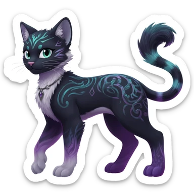 Kawaii dark edgy fantasy feline-vernid-sergal-fursona animal creature with a tufted tail full body with intricate markings  sticker
