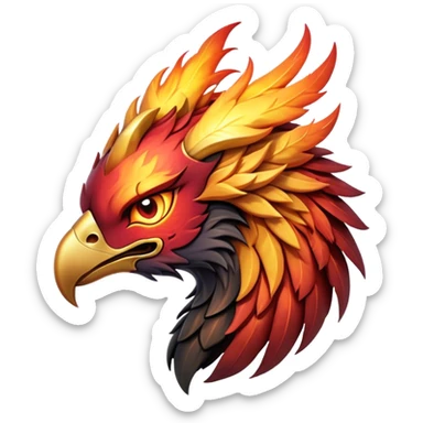 Cinematic Fierce Battle-Hardened Mystical Fire Phoenix Portrait Emoji, head tilted with an aggressive, unwavering gaze that speaks of relentless combat. The flame-kissed form is marked by rugged, charred feathers and vivid battle scars. Its blazing eyes radiate raw intensity and steely resolve, rendered with lifelike detail and stark natural lighting, high shine, channeling an aura of unyielding warlike energy and valor, softened by a dynamic glowing outline that highlights its battle-earned ferocity. sticker