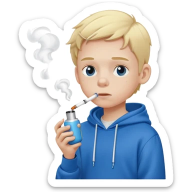 Blonde kid in blue hoodie wearing an AirPod smoking bong sticker