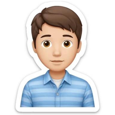 asian young man with wavy brown hair in light blue shirt with vertical stripes sticker