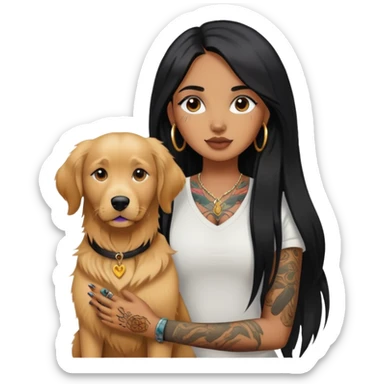 brown girl with long black  straight hair and tattoos and  a golden retriever sticker
