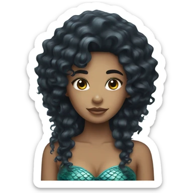 Mermaid with black curly hair and light skin  sticker